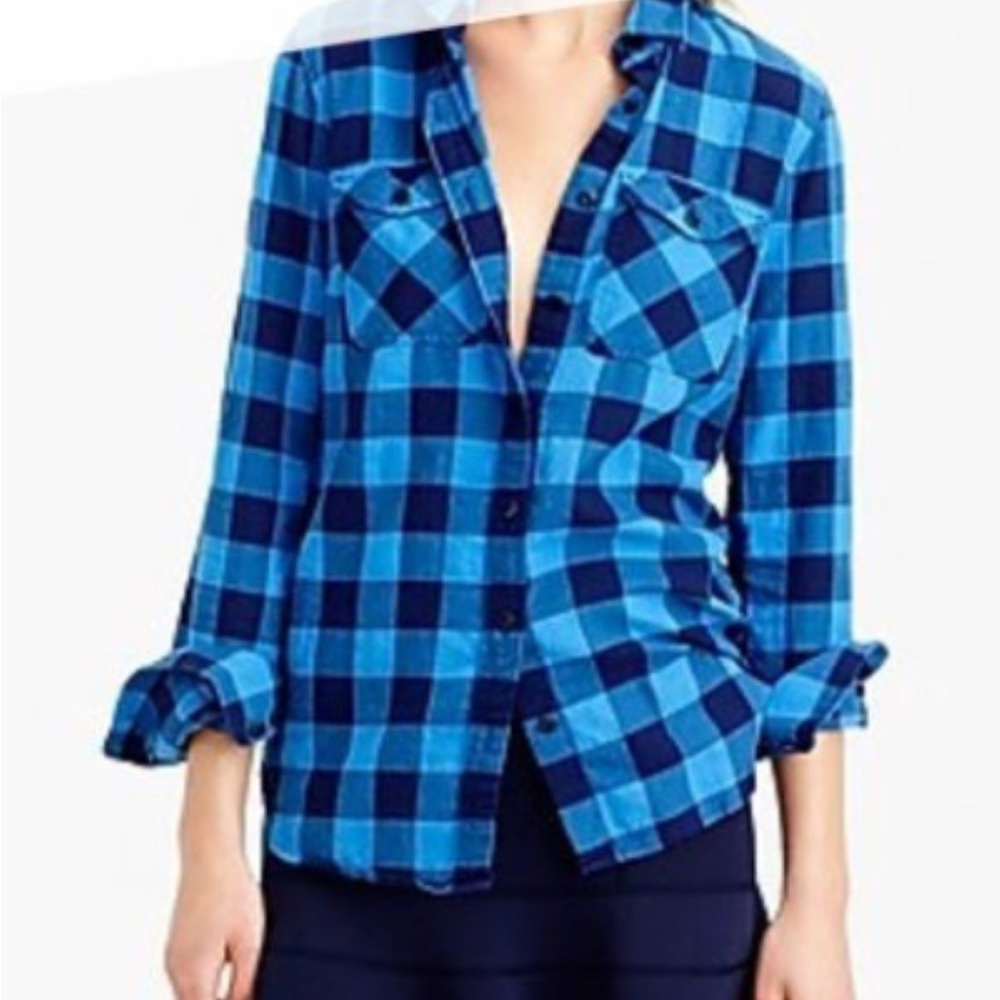JCrew Blue Plaid Button-Up Shirt